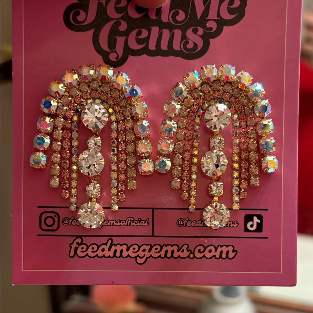 Pink and clear rhinestone earrings, BRAND NEW!
